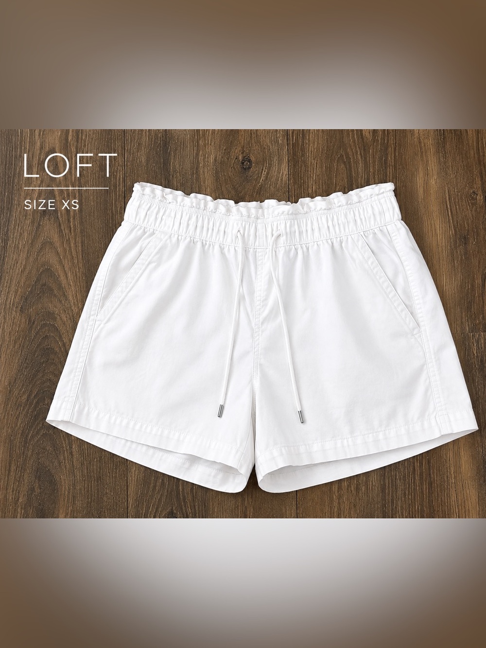 LOFT White Pull On Drawstring Shorts XS Paperbag Waist Pockets
